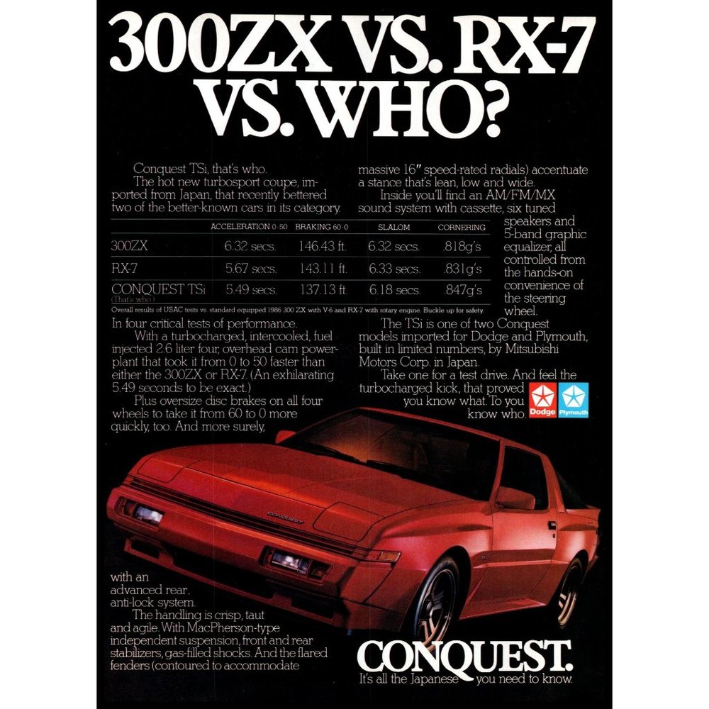 1986 Plymouth Conquest TSi Red Sports Car Vintage Print Ad Wall Art Photo